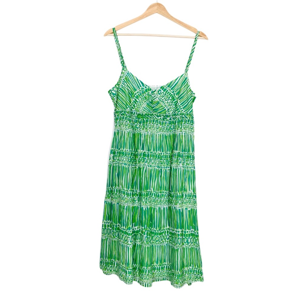 Calvin Klein Green and White Pintuck Pleated Dress Size 12 100% Cotton